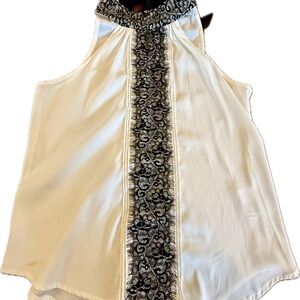 NY & Co Elegant White and Black Lace Blouse